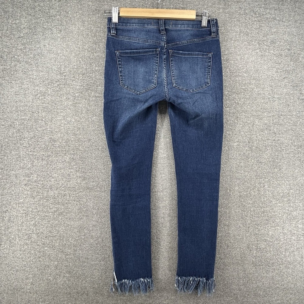 Free People Skinny Jeans Women Size 24 Blue denim Distressed Raw Hem Low Rise - Picture 2 of 9